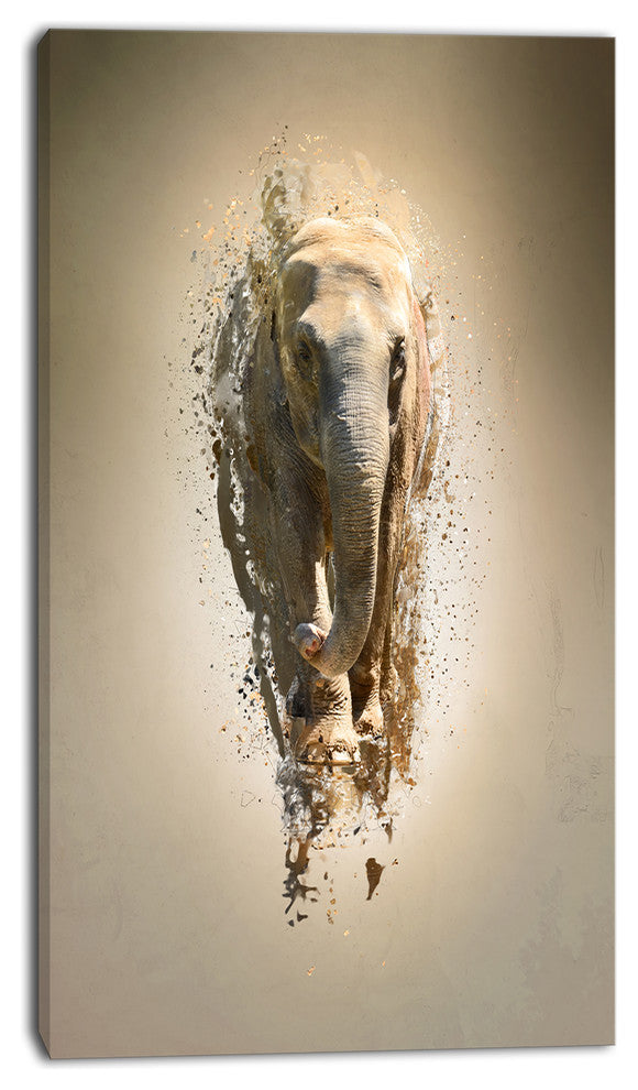 Mammoth Elephant Walking, Animal Canvas Wall Art, 16"x32"