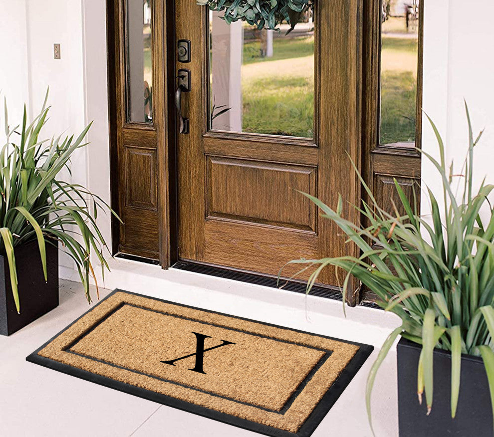 A1HC Rubber & Coir Large Outdoor Durable Monogrammed Doormat, 24"X39", Beige, X