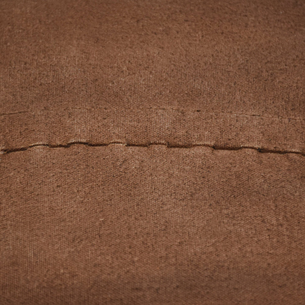 Pouf-Solid Handmade Leather Pouf (Recycled Foam with Fiber Fill), Light Brown, {Round]14x14x14