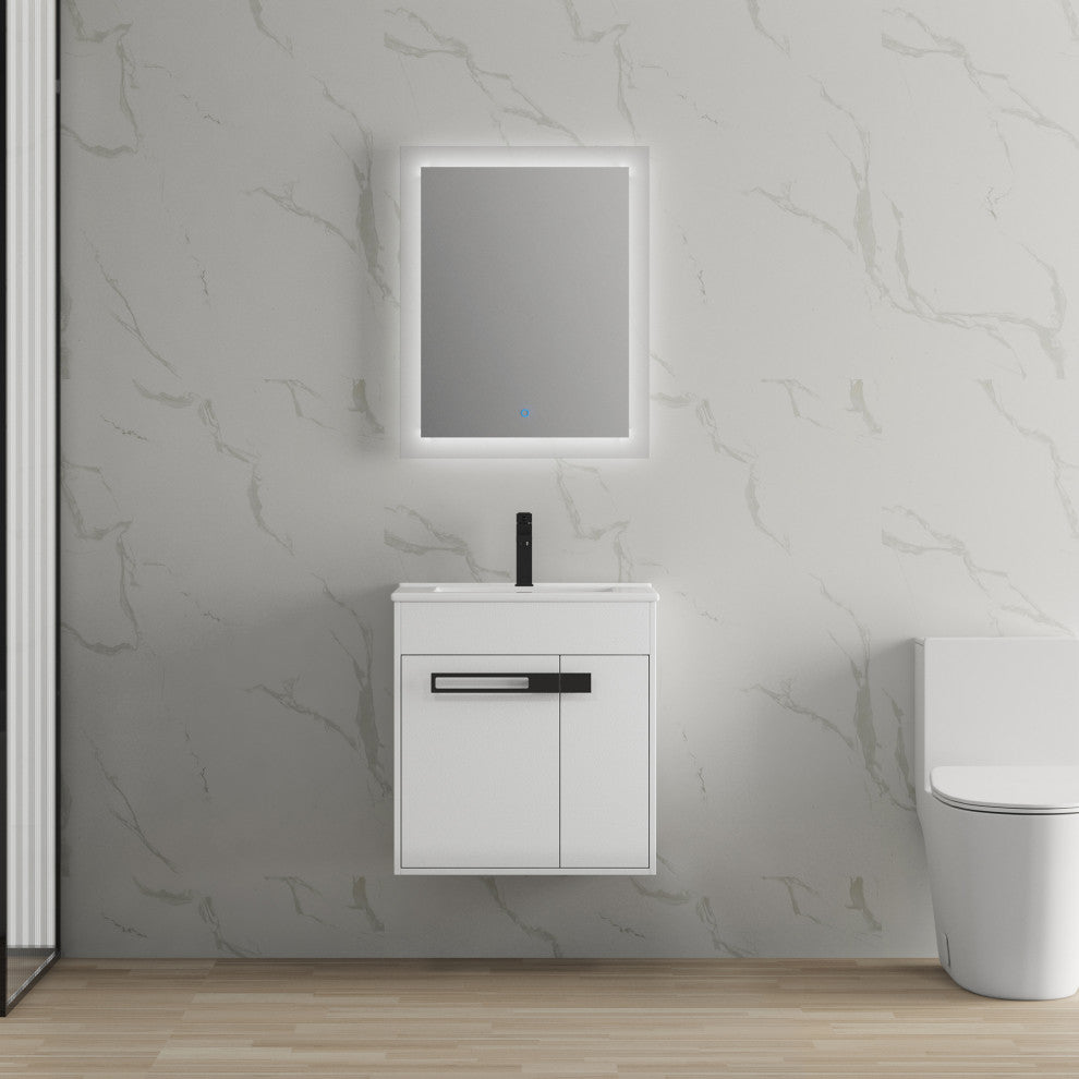 Freestanding/Floating Bathroom Vanity With white Ceramics Top, White, 24"