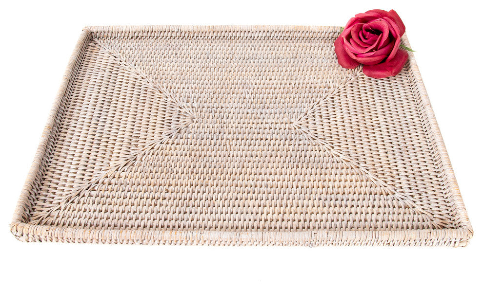 Artifacts Rattan Rectangular Flat Tray, White Wash