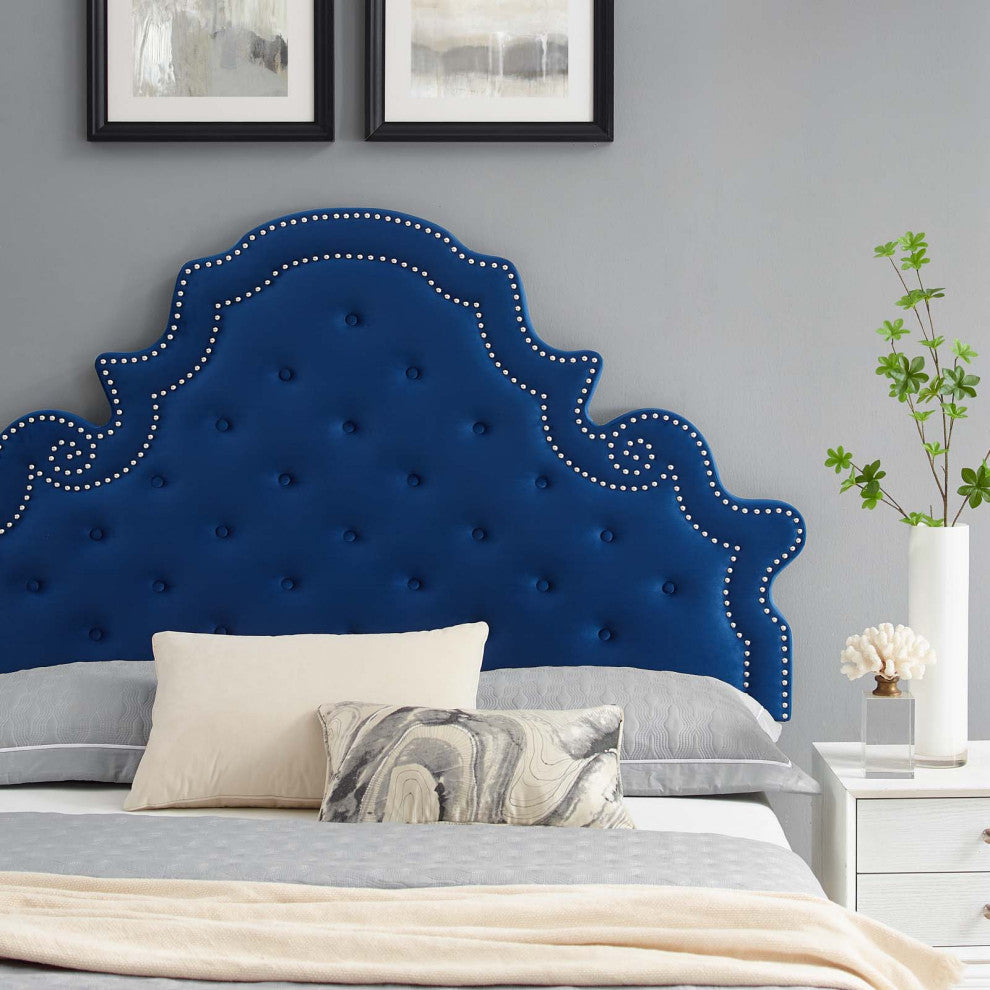 Tufted Platform Bed Frame, Twin Size, Velvet, Blue Navy, Modern Contemporary