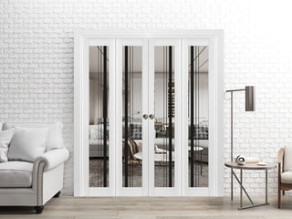 Double Bi-fold Doors | Lucia 2566 White Silk Clear Glass | Sturdy Tracks