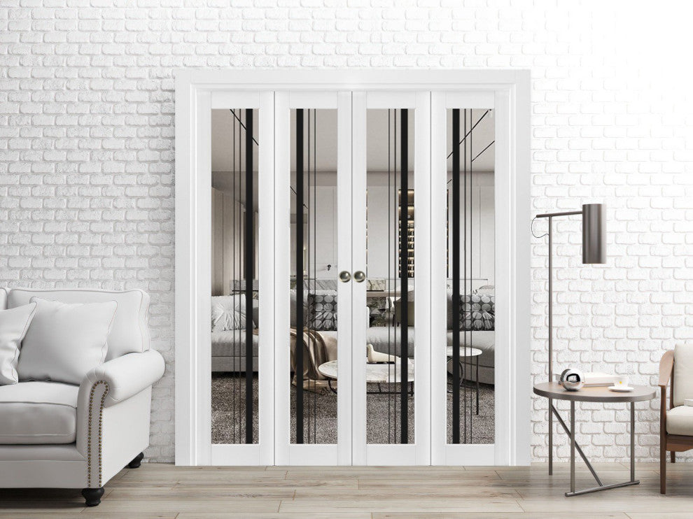 Double Bi-fold Doors | Lucia 2566 White Silk Clear Glass | Sturdy Tracks