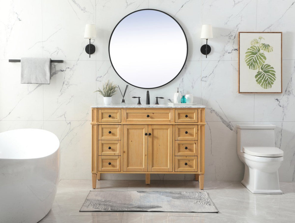 Home Living Vanity with Carrara White Marble Countertop, Natural Wood, 48", Single Sink
