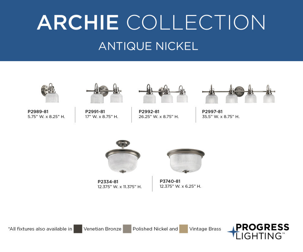 Archie Collection 2-Light Bath Light, Antique Nickel