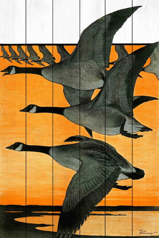"Journal Geese" Painting Print on White Wood