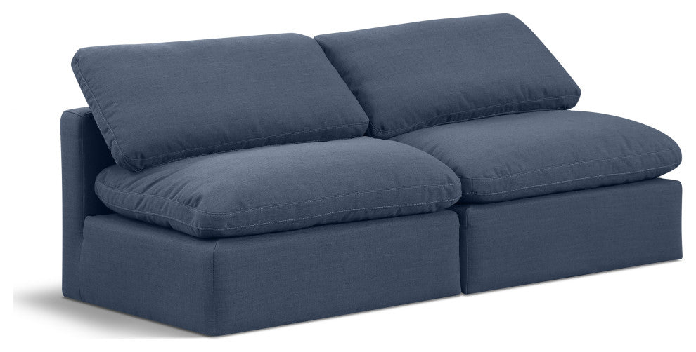 Indulge Upholstered Modular Sofa, Navy, 2-Piece: 2 Armless Chair, Down Stuffed Linen Textured Fabric