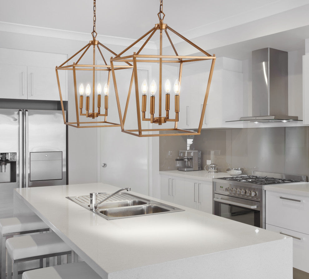 Pagoda Lantern Metal LED Pendant, Antique Gold, 16"