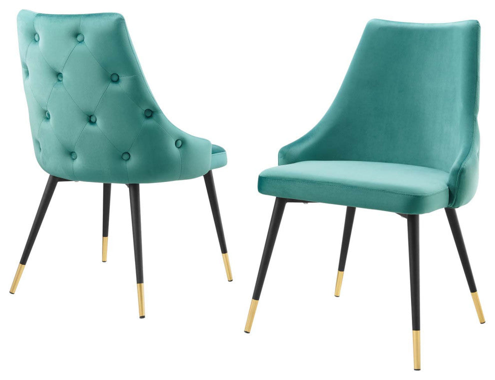 Side Dining Chair, Set of 2, Velvet, Teal Blue, Modern, Cafe Bistro Restaurant