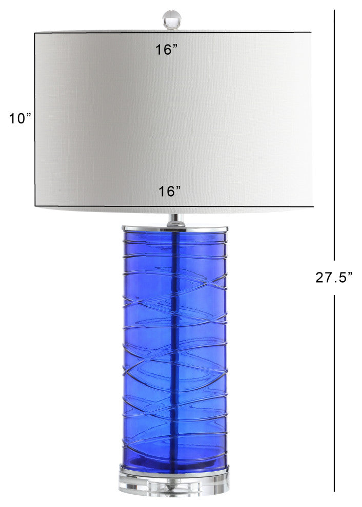 Cole 27.5" Fused Glass Cylinder LED Table Lamp, Set of 2, Cobalt