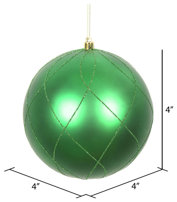 Vickerman N170604D 4" Green Matte And Glitter Swirl Ball Ornament, 4 Per Box