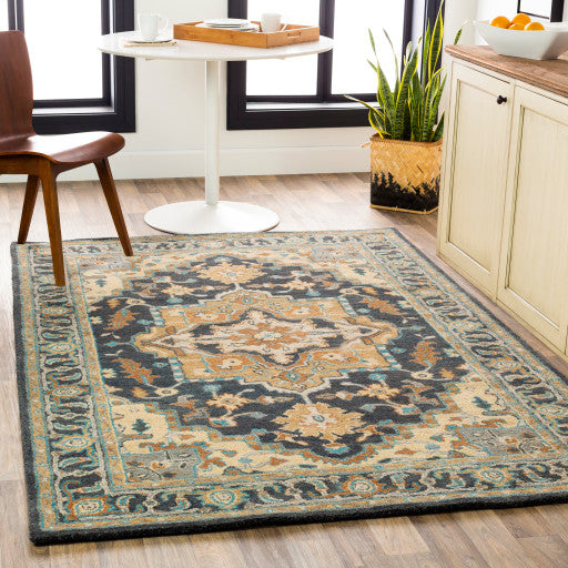 Surya Tabriz TBZ-1003 8'x10' Rug, Charcoal/Wheat/Cream/Teal/Beige/Brown/Taupe
