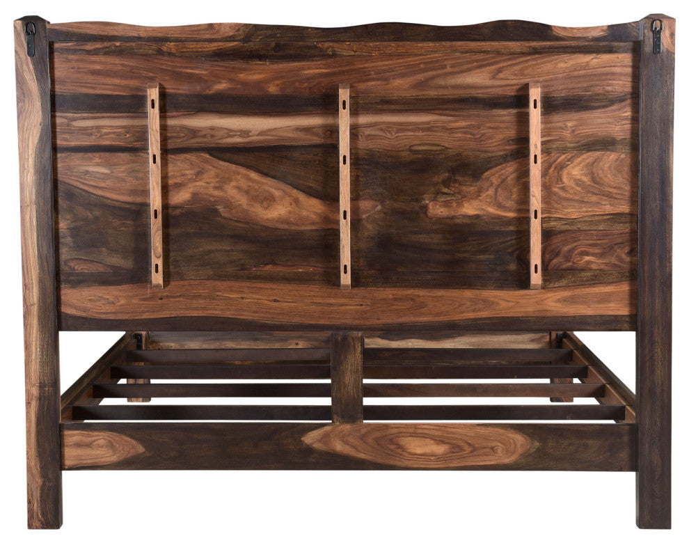 Damian Live Edge Solid Wood Panel Bed, Dark Brown, King