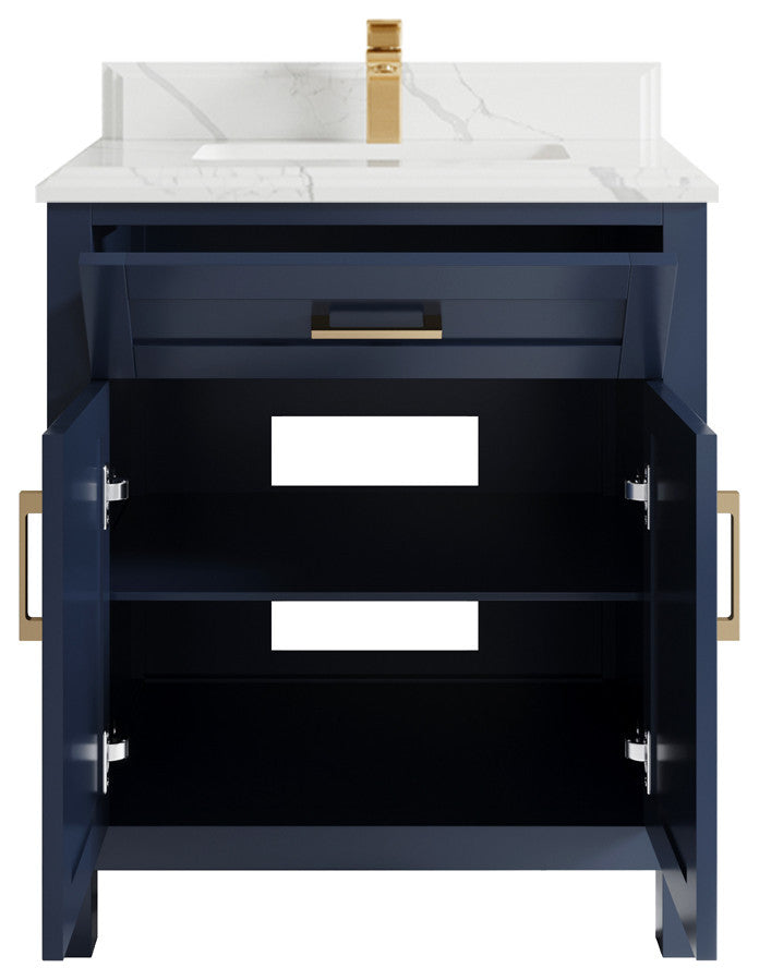 Cambridge 30 Single Sink Bath Vanity in Hale Navy Blue 1.5" Calacatta Laza