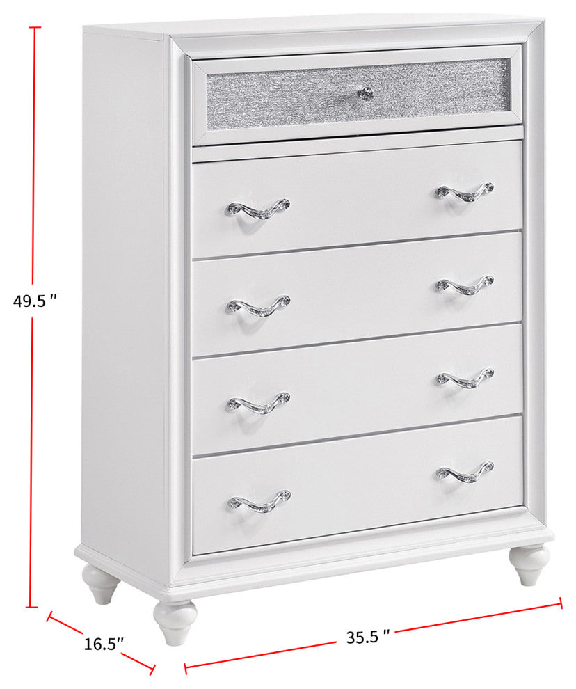 5 Drawers Chest With Acrylic Crystal Accent, Gray and White