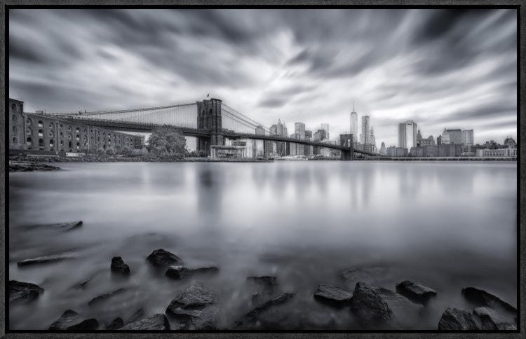 "Brooklyn Bridge" Framed Canvas Giclee by Javier De La, 23x15"