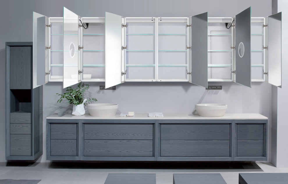 120x36 LLLRRR, Recessed Or Surface Mount Medicine Cabinet 24 Shelves, LED