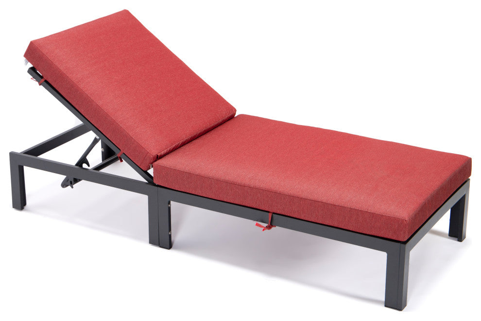 LeisureMod Chelsea Aluminum Patio Chasie Lounge Chair With Cushions, Red