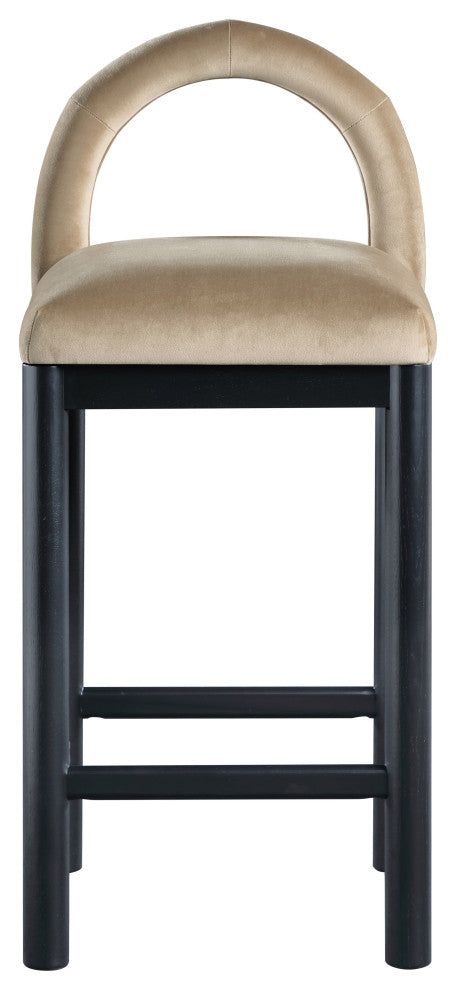 Conrad Upholstered Bar and Counter Stool, Beige, Velvet, Black