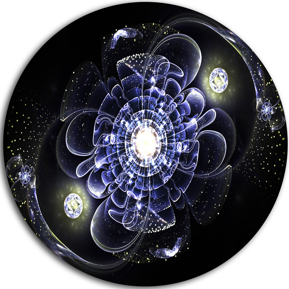 Fractal Flower Bright Blue Digital Art, Floral Disc Metal Artwork, 36"