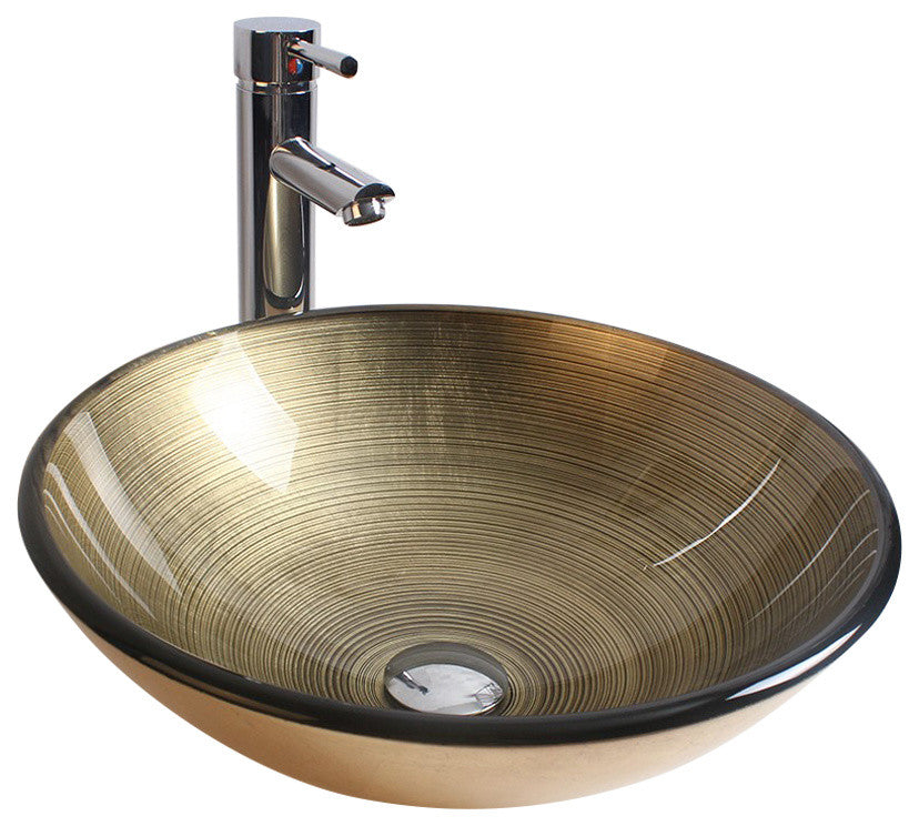 Glass Round Vessel Bathroom Sink With Faucet
