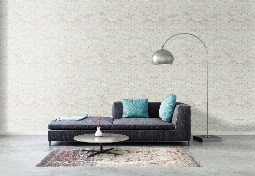 Metro Gold Pattern 12.09X12.21 Multi Finish Stone/Metal Mosaic, (4x4 or 6x6) Sample