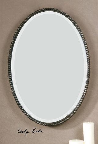 Uttermost Sherise Oval Metal and Glass Wall Mirror in Light Distressed Bronze
