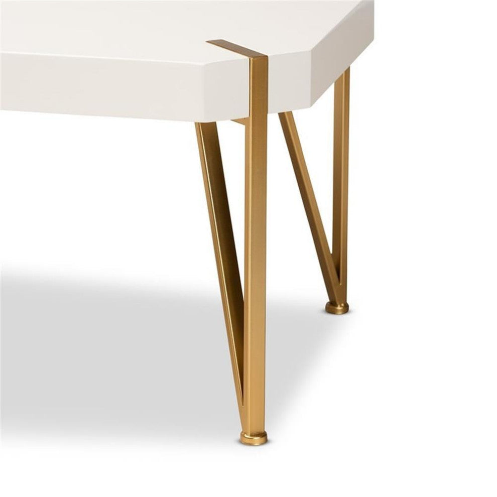 Baxton Studio Kassa Gold Metal and White Finished Wood Coffee Table