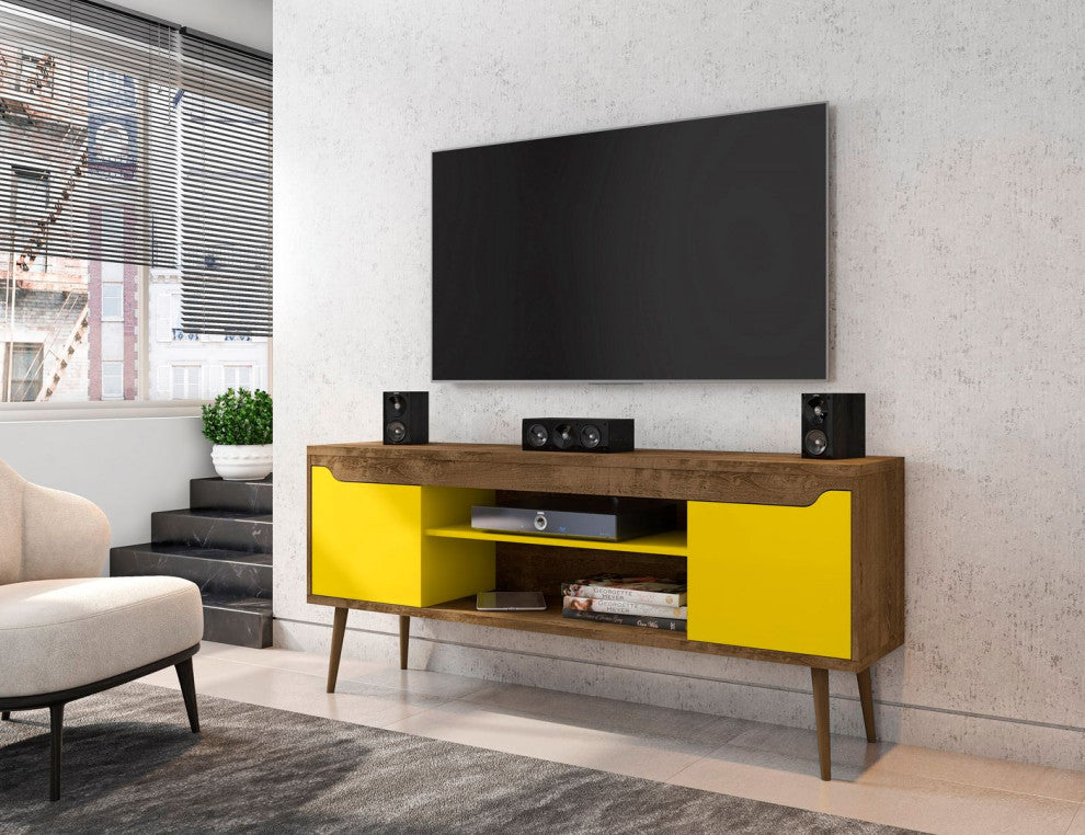 Bradley 63" TV Stand, Rustic Brown and Yellow