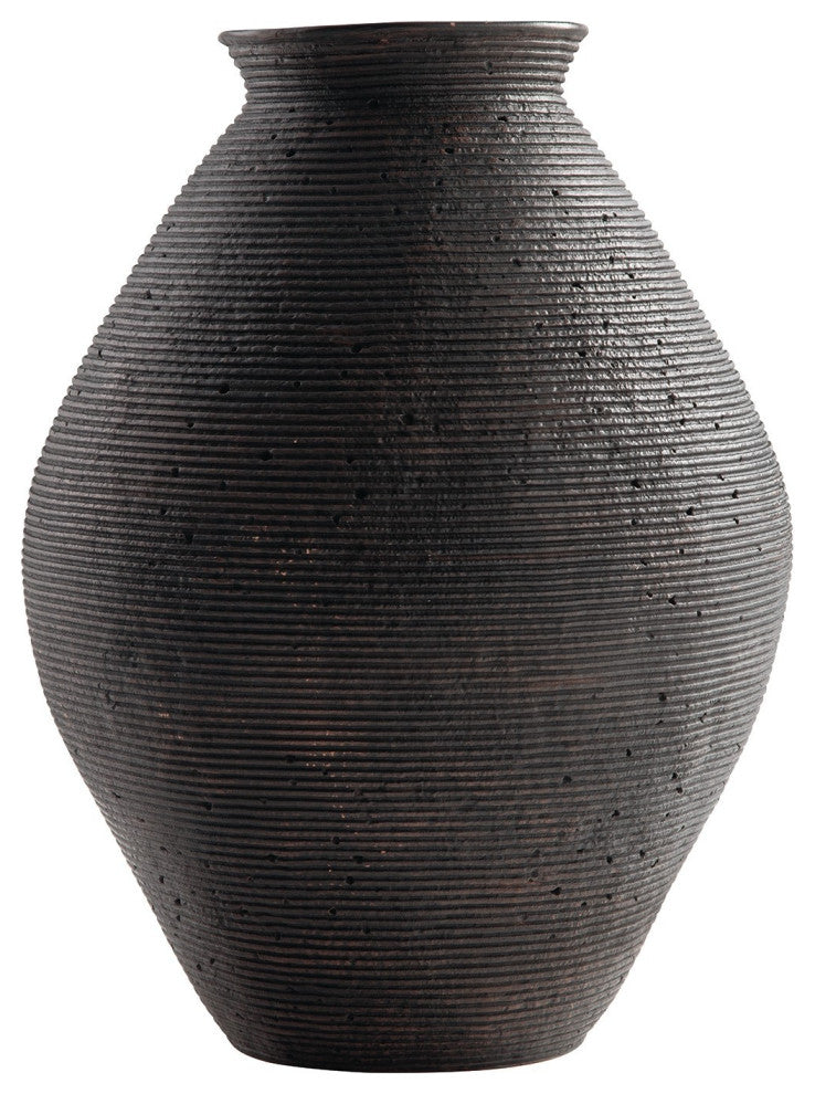 Benzara BM283063 17" Polyresin Vase, Tightly Ribbed Texture, Antique Brown