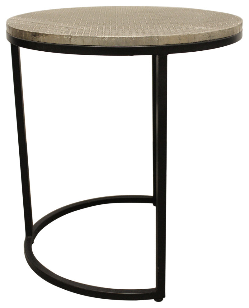Meenal Metal Cladded Top Round Nesting Table, Silver