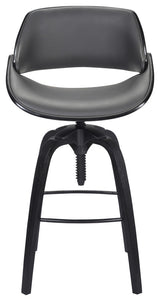 Vanessa Adjustable Barstool in Black Brushed Wood Finish and Gray Faux Leather
