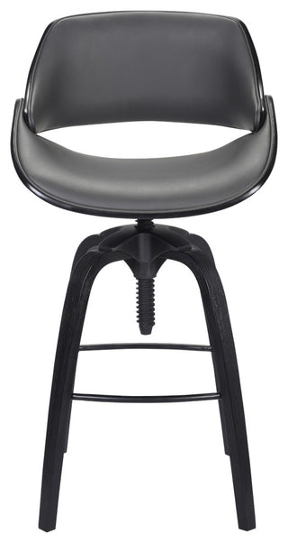 Vanessa Adjustable Barstool in Black Brushed Wood Finish and Gray Faux Leather