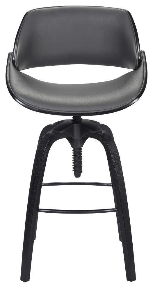 Vanessa Adjustable Barstool in Black Brushed Wood Finish and Gray Faux Leather