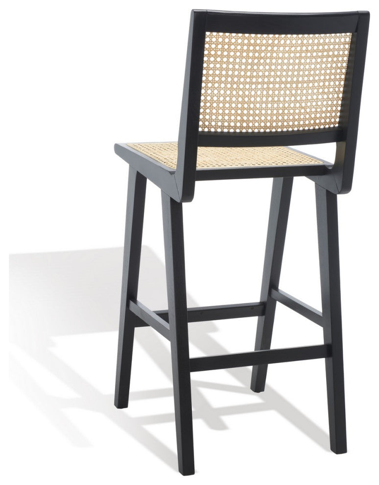 Safavieh Couture Hattie French Cane Barstool, Black/Natural