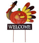 20" Thanksgiving Metal Turkey Pumpkin On Stake With Pilgrim Hat