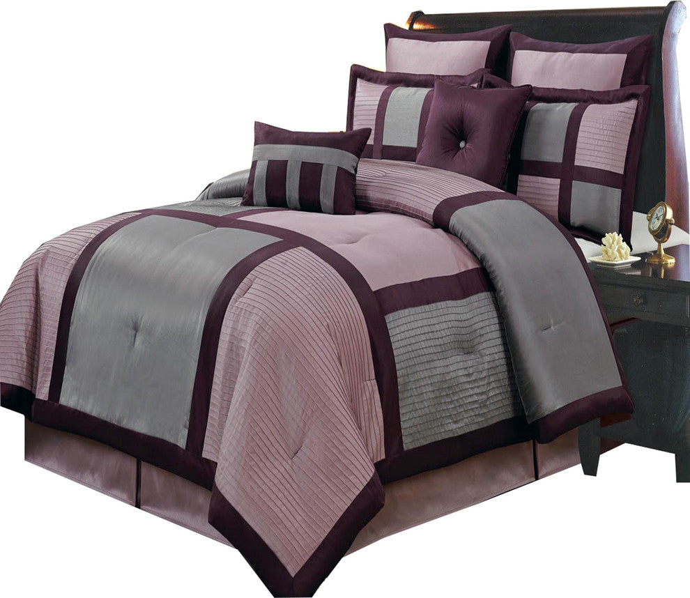 Morgan 100% Microfiber 8-Piece Luxury Comforter Set, Purple, Queen