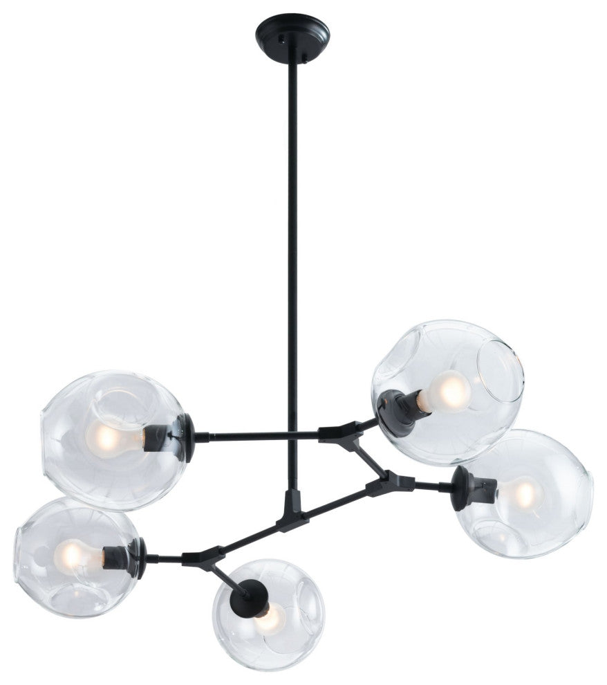 Pendant Ceiling Light Fixture, Glass, Steel Metal, Black, Clear, Lounge Cafe