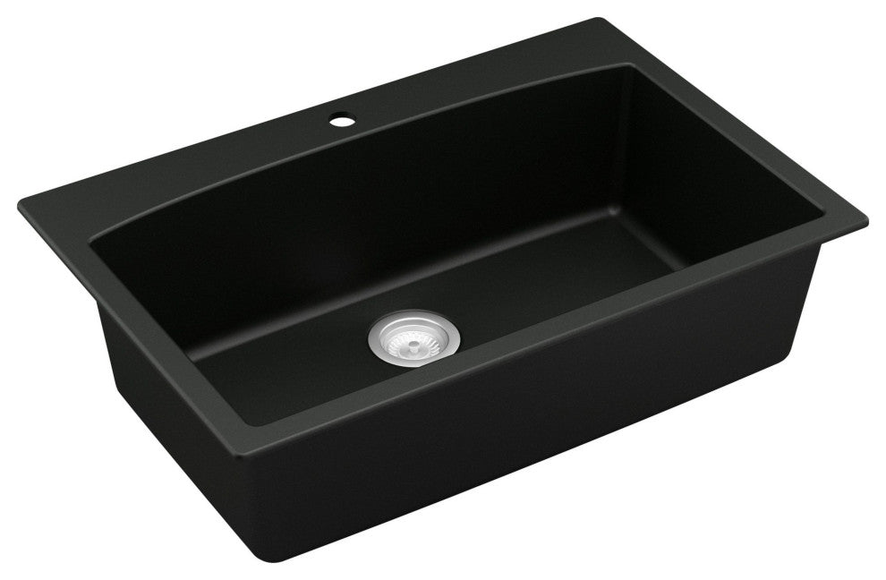 Karran Drop-In Quartz Composite 33" 1-Hole Single Bowl Kitchen Sink Kit, Black