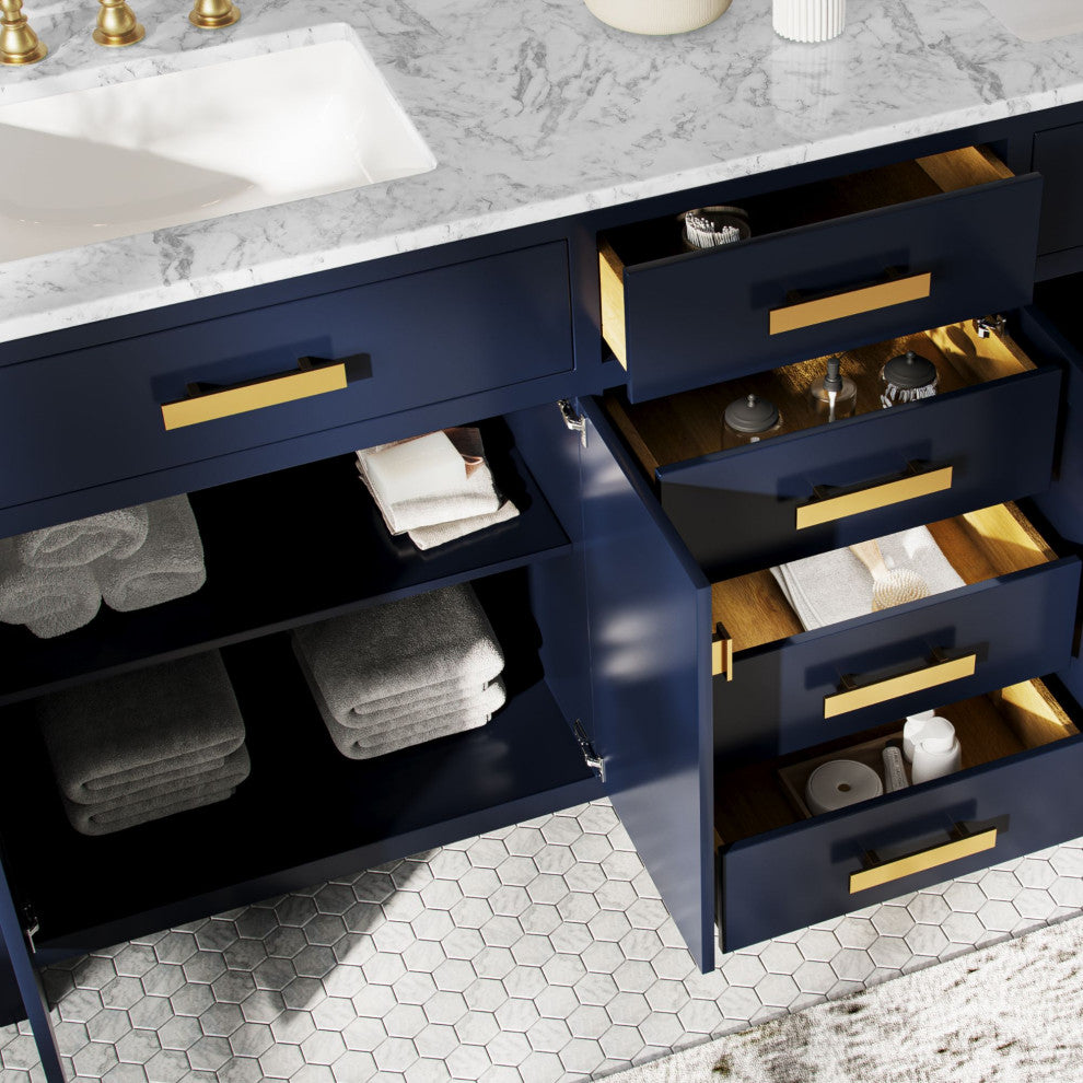 The Savoy Bathroom Vanity, Monarch Blue, 72", Double, With Mirror, Freestanding