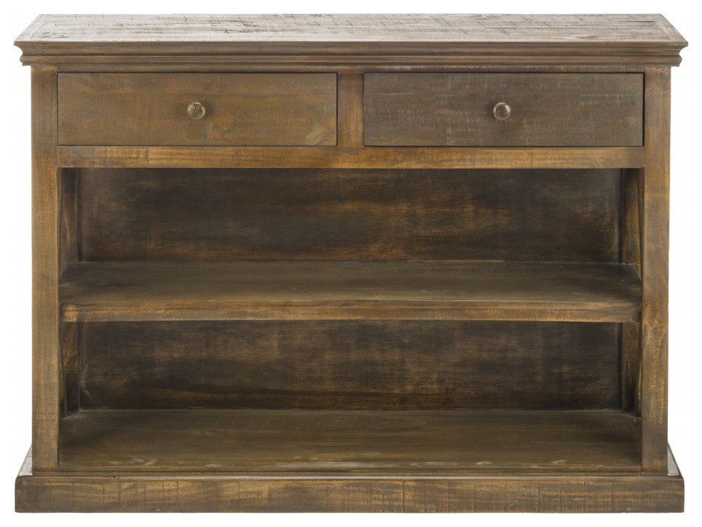 Rustic Maple Stain Wood Sofa Table With Drawers