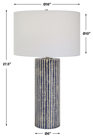 Rustic Coastal Cobalt Blue Ivory White Table Lamp 28 in Ceramic Cylinder