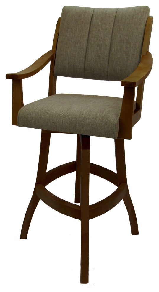 Swivel Counter Wood Bar Stool Casa on S-Base, Basin Beige - Dark Brown, 34"