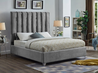 Enzo Velvet Bed, Gray, Full