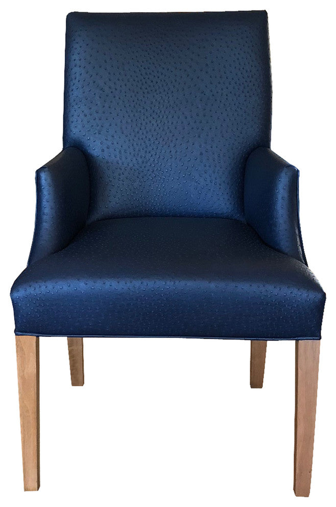 Gatsby Square Back Dining Chair, Natural Walnut Legs With Faux Navy Ostrich