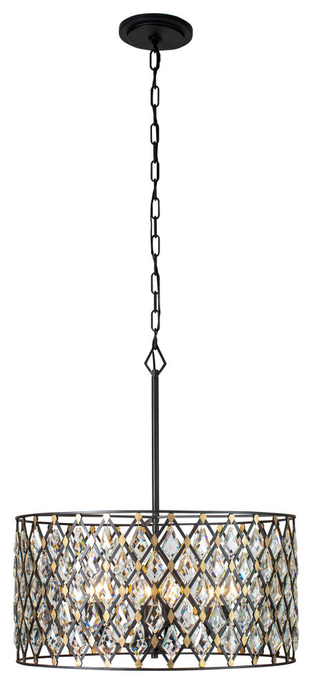 Varaluz-345P06CBHG-Six Light Pendant Carbon/Havana Gold