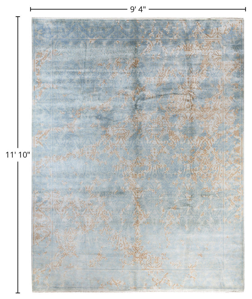 Ikat, One-of-a-Kind Hand-Knotted Area Rug - Blue, 9' 4" x 11' 10"
