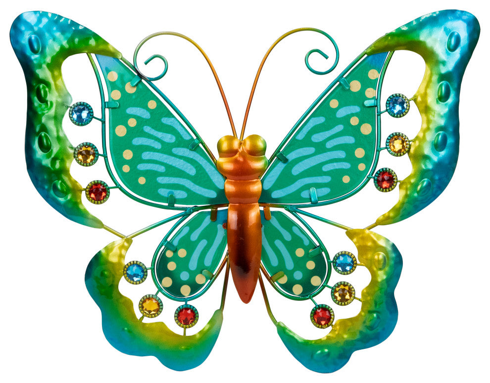 Green Metal Butterfly Outdoor Garden Wall Hanging 12"