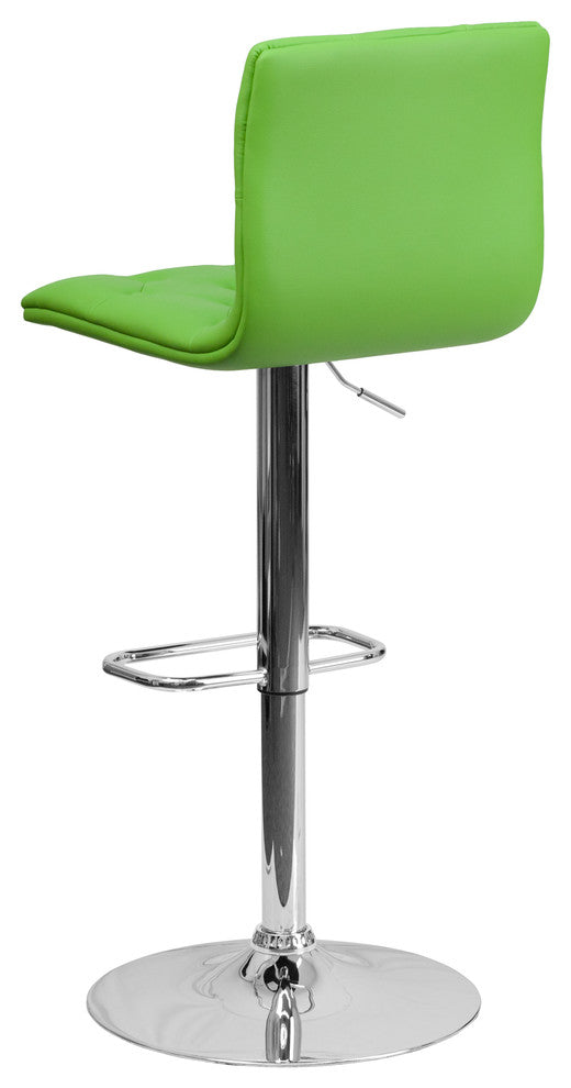 Tufted Vinyl Adjustable Height Barstool With Chrome Base, Green